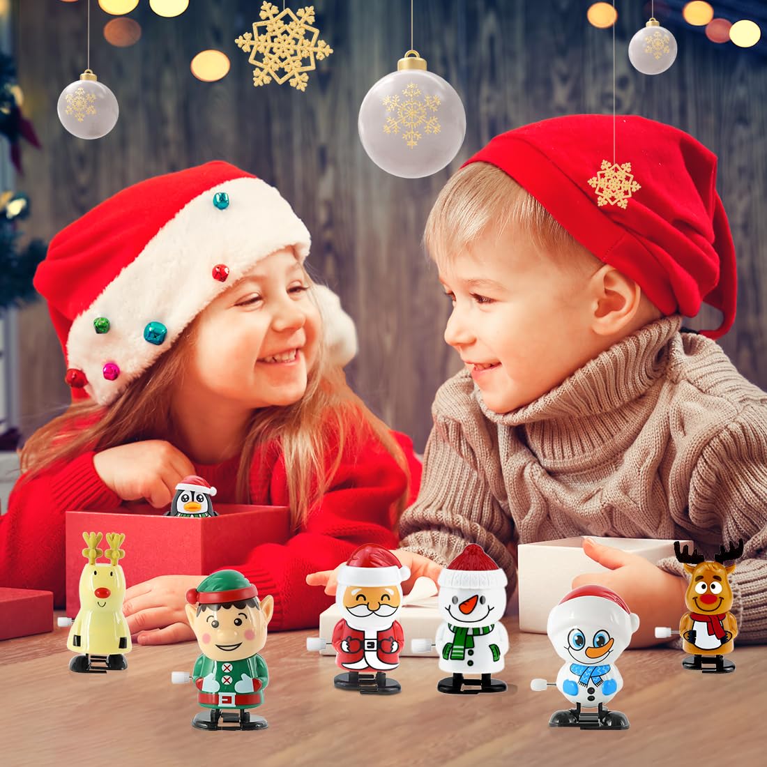 Aufziehspielzeug Weihnachten, 9 Stück Figur Uhrwerk Spielzeug Adventskalender Füllung, Wind Up Springspielzeug, Rentier Weihnachtsbaum Schneemann Mitgebsel Kleinigkeiten, Weihnachts Geschenke