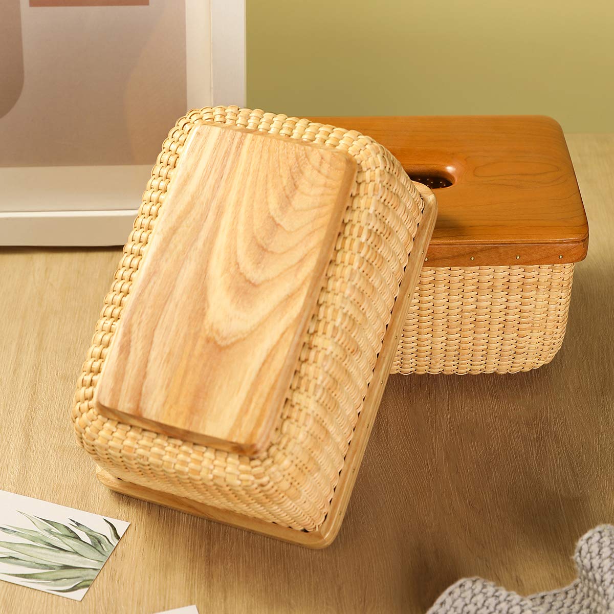 Housse De Boîte à Mouchoirs En Rotin Tissé - Style Cylindre Rectangulaire - Décoration Salon & Rangement