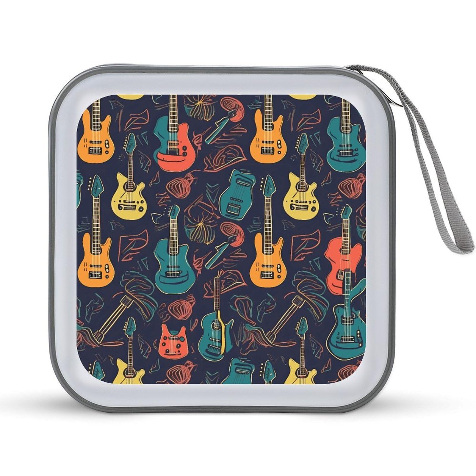 VstaDank Guitar Pattern DVD Case 40 Capacity Protective Storage Organizer Binder Booklet Album Portable Disc Wallet Car CD Disc Holder Hard Plastic CD Case CD DVD Case Holder