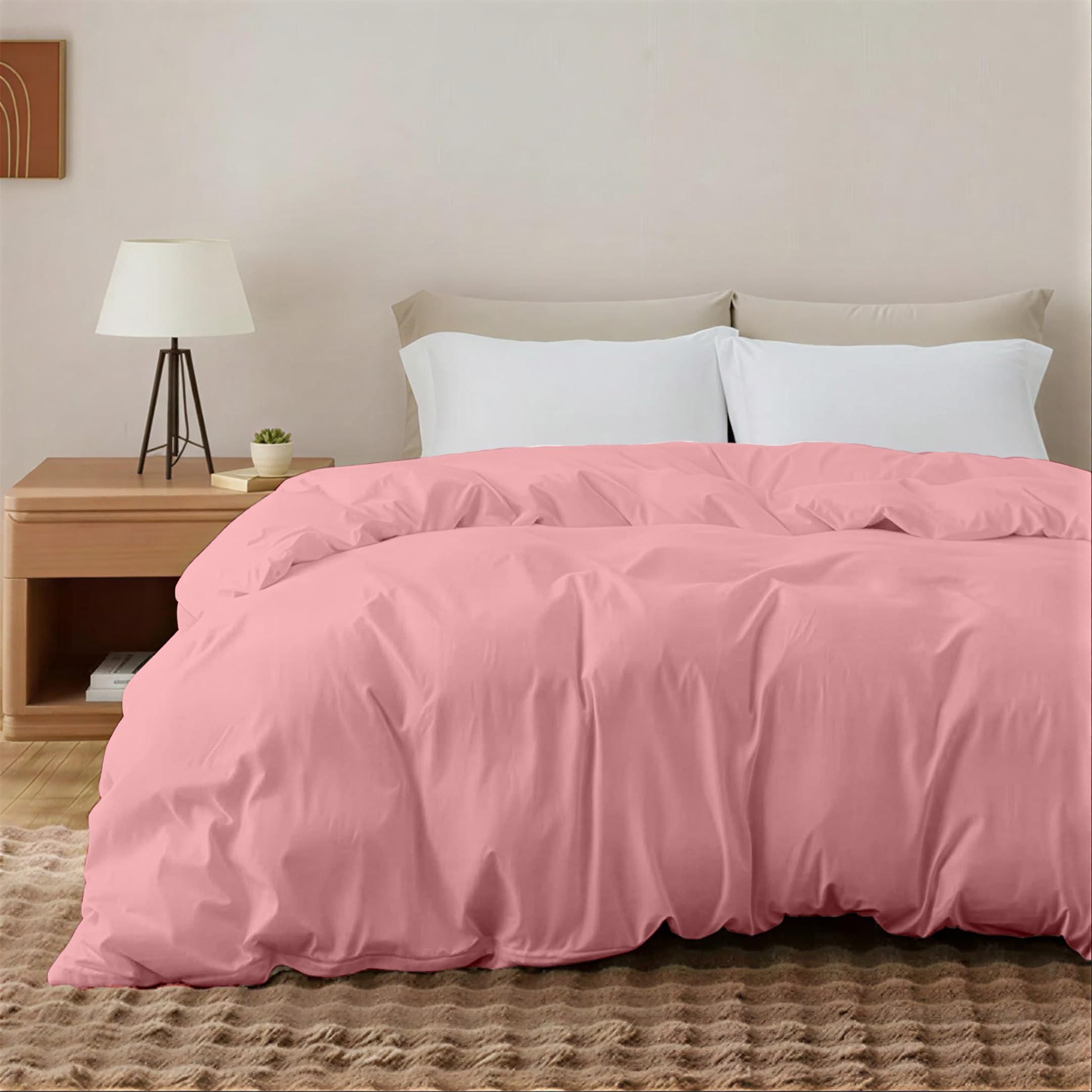 EGYPTO Cotton Blend Baby Pink Single Duvet Cover Set - Soft & Breathable Anti-Allergy Bedding with Pillowcases, Easy-Care Cotton Blend Quilt Cover for Comfortable Sleep (Single, Baby Pink)