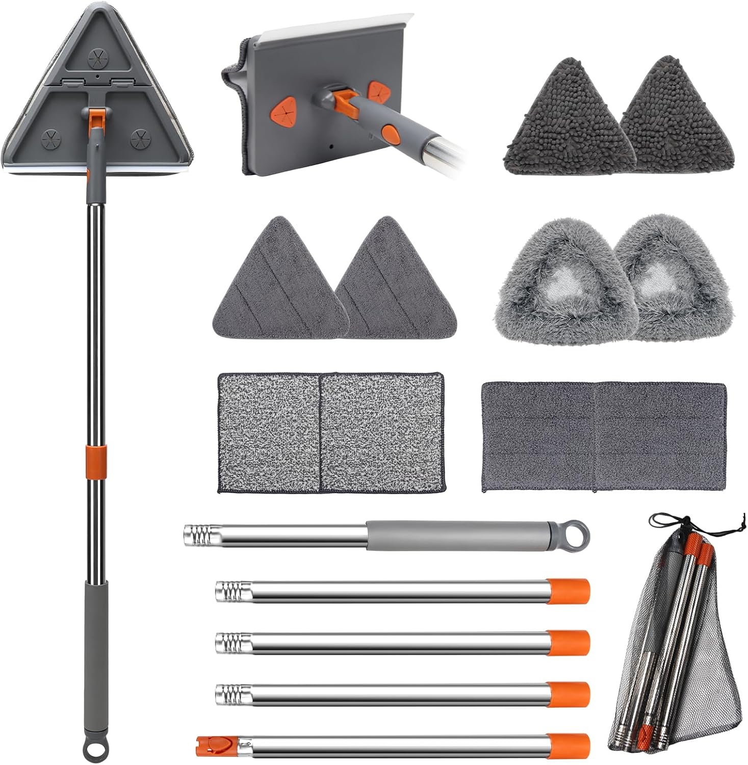 Wall Cleaner Mop with Long 85" Handle,Baseboard Cleaner Tool with Handle,180° Folding Ceiling Tool Duster with Squeegee,360 Rotatable Wall Mop,10 Replacement Pads for Cleaning Baseboard,Window