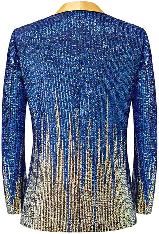 Mens Sequin Blazer Shawl Lapel One Button Gradient Suit Jacket with Pockets for Stage Performance Party