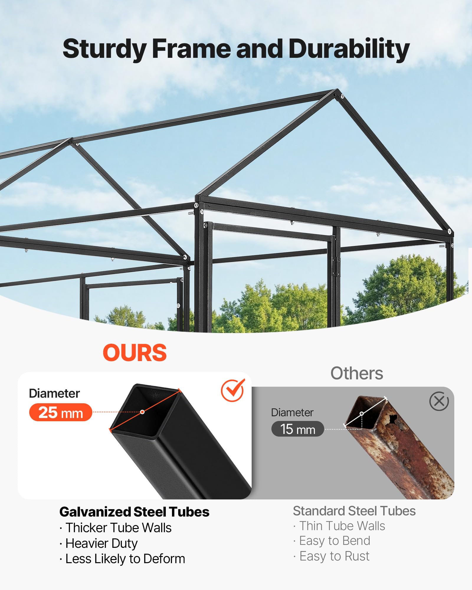 VEVOR Pollaio in Metallo 1 x 2 x 1 m per 4-6 Galline, Gabbia per Polli con Copertura Impermeabile e Doppie Porte, Tetto a Punta, Compatibile con Pollai in Legno, per Conigli Oche Anatre da Esterno