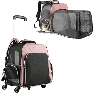 YIYCCOL Transportin Gato, Perro, Bolsa Para Mascotas Expandible, Transportin Gato con Ruedas, Plegable, Carga Máxima 10 kg, ParaViajarenTren/automóvil/Restaurante/avión, Verde ( Color: Pink )