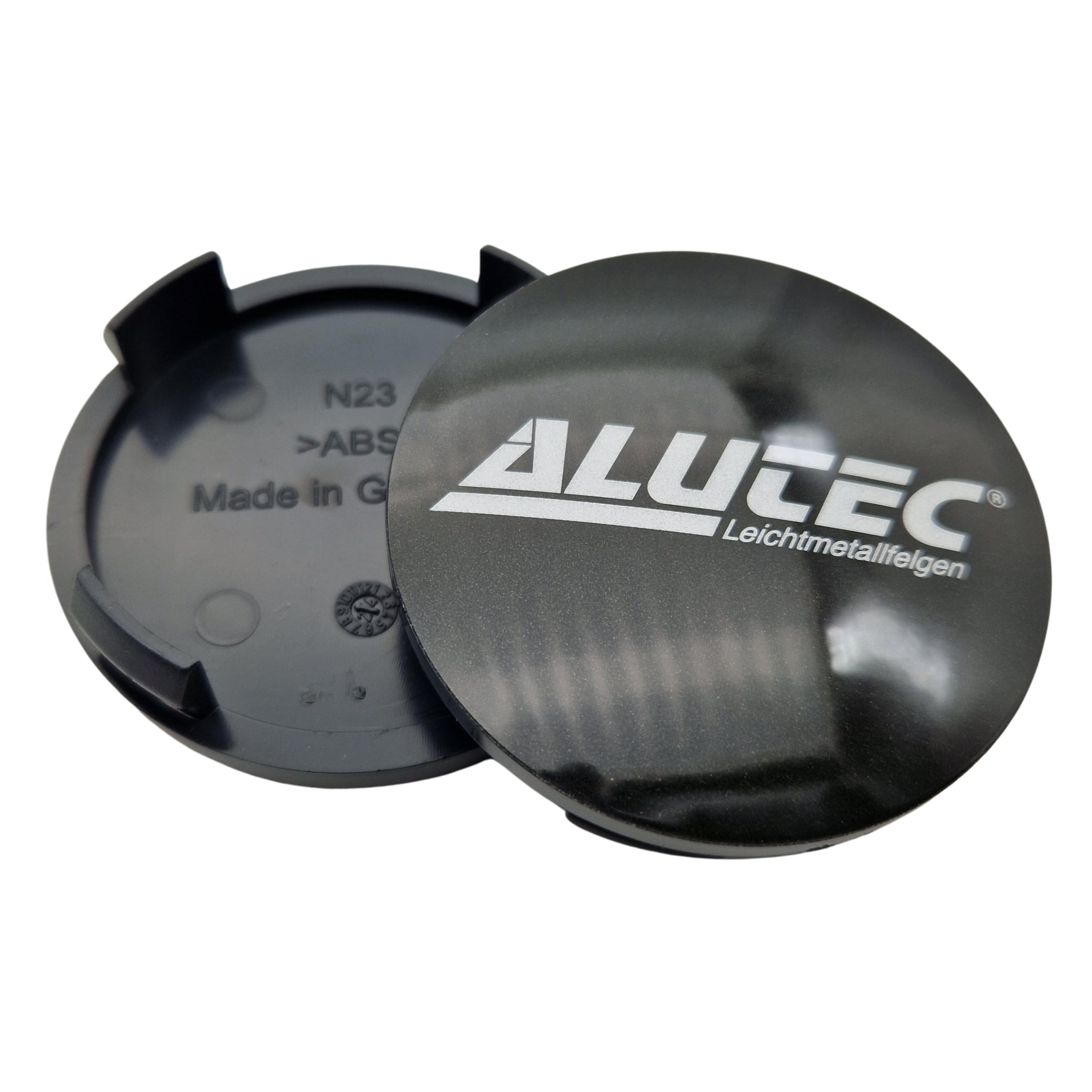 4 x Alutec zaślepka piasty 60 mm, grafitowa (N23), logo srebrne (ALG) - oryginalna dekielka na felgi/piasty/piastę