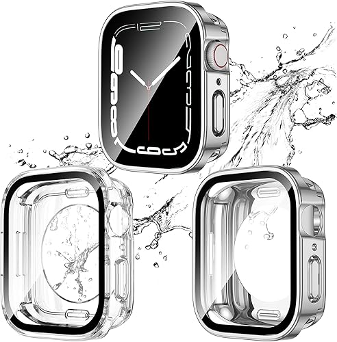 Vista 69 de 2 Pack 2 in 1 Waterproof Case for Apple Watch Series SE 6 5 4 44mm, Straight Edge PC Front & Back Bumper with Tempered Glass Screen Protector 360