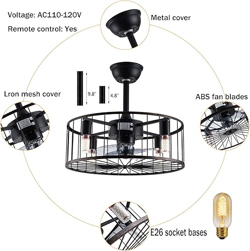 Miniatura 5 de Ventiladores de techo de 18 pulgadas con luces, moderno ventilador de techo cerrado para interiores con control remoto con opciones de