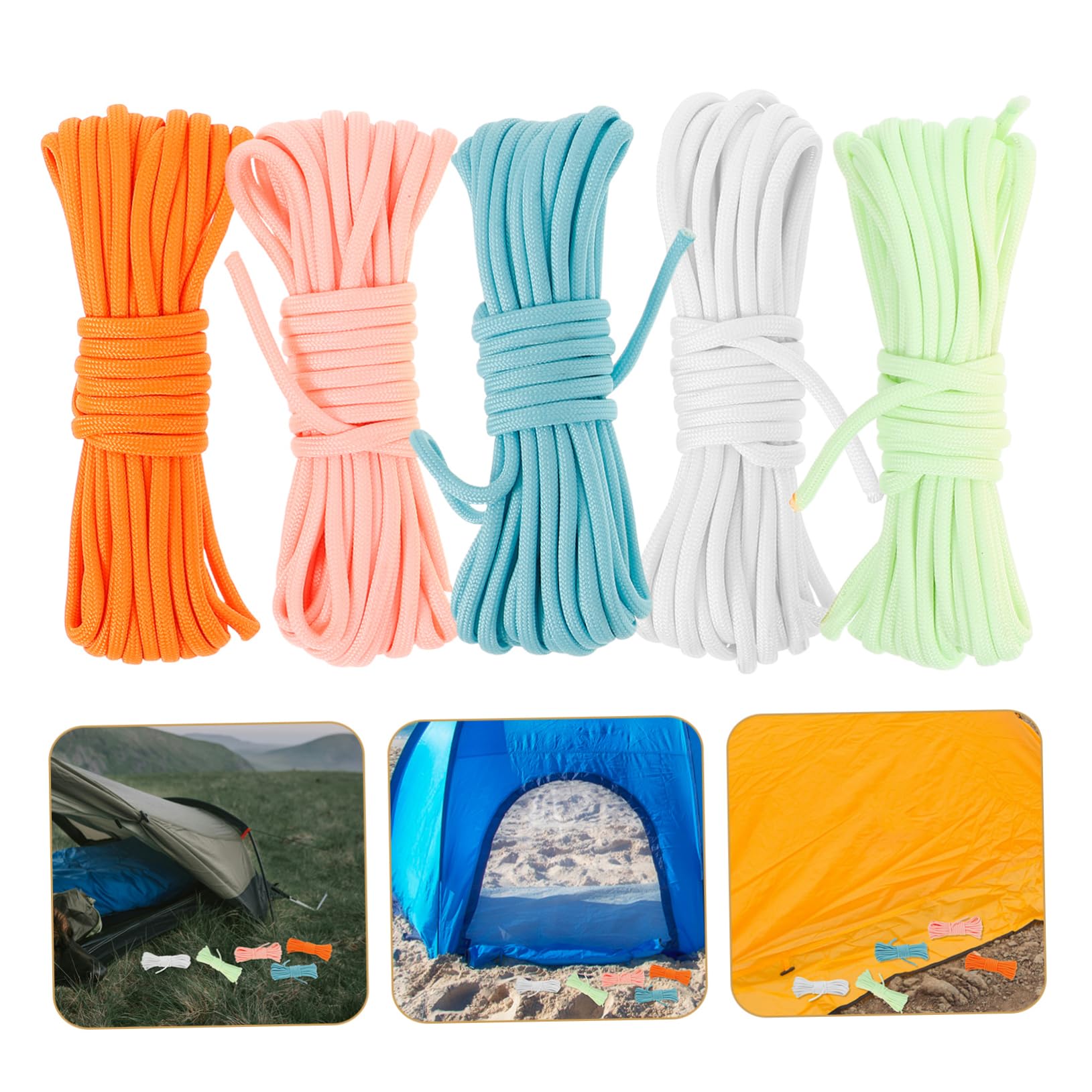 GAROZATION Camping Tent Ropes 5 Pack 5m Length 4mm Diameter Reflective Windproof Canopy Ropes for Outdoor Use