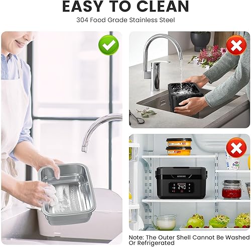 Miniatura 6 de Fiambrera eléctrica  Calentador de alimentos autocalentable recargable de 75 W con recipiente de acero inoxidable de 1.5 L, lonchera calentada para