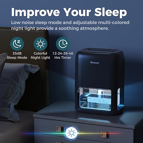 Miniatura 5 de BREEZOME Deshumidificadores de 60 onzas para el hogar, deshumidificador silencioso de doble semiconductor con temporizador, modo de apagado