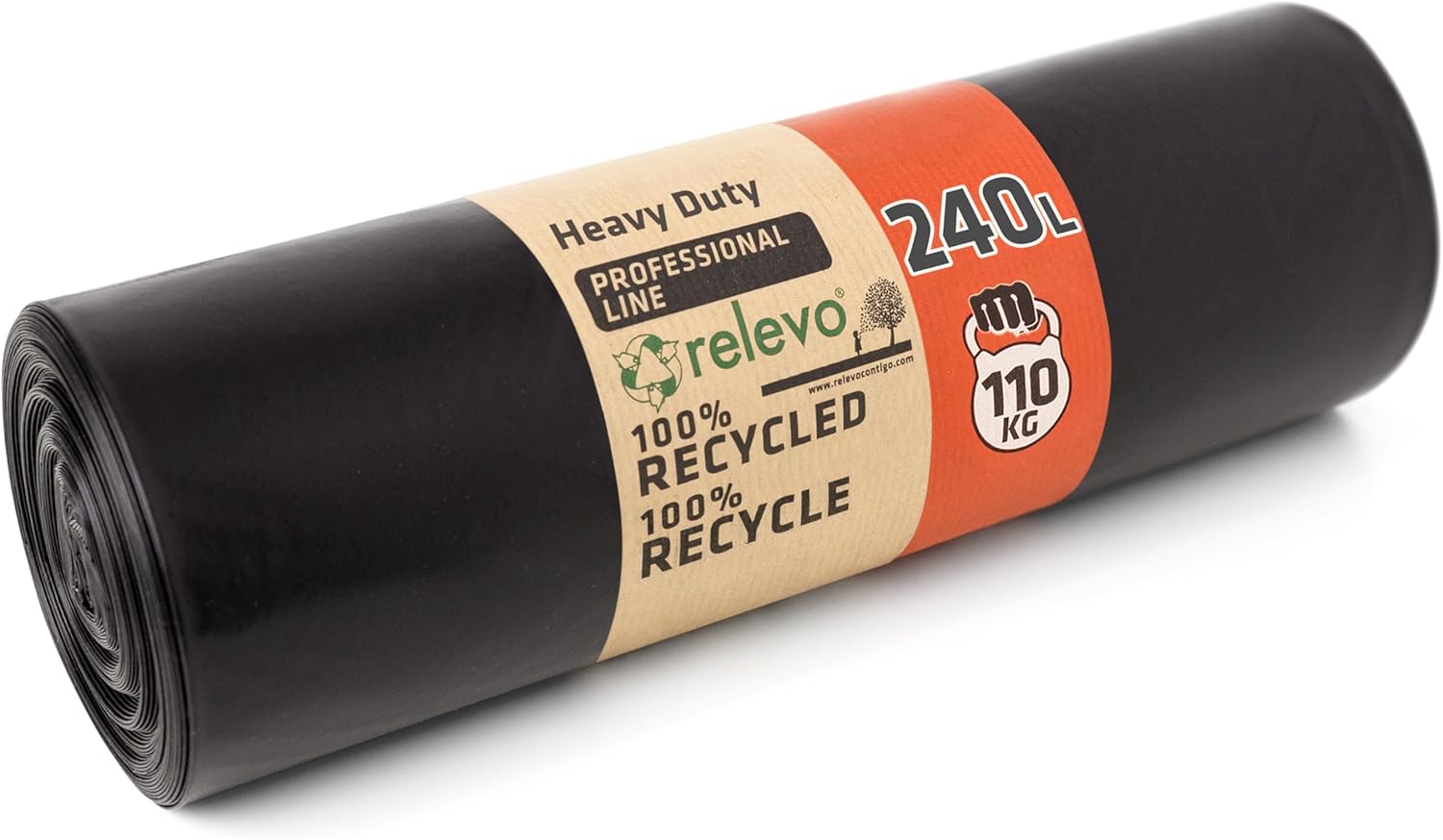 Relevo Professional Black Bags for Trolley Bins – 240L (Width 120 cm × Height 140 cm), 10 Bags per Roll | Extra Resistant and Leakproof | 55 µm (Micron) | 100% Recycled LDPE