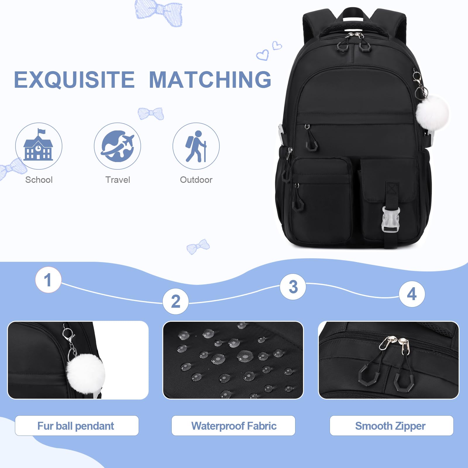 DIGOBAY Mochilas para niñas adolescentes, Negro -, /, /