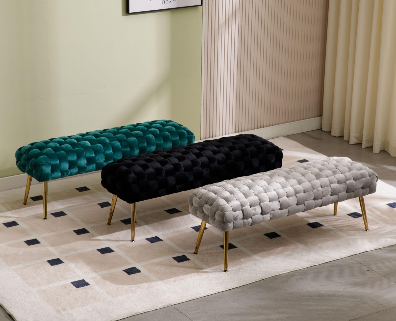 Ya-Home Panca Fondo Letto in Velluto Panchina Ingresso Pache Imbottita Moderne con Gambe Dorate Cassapanca per Camera da Letto/Soggiorno, Verde,120CM