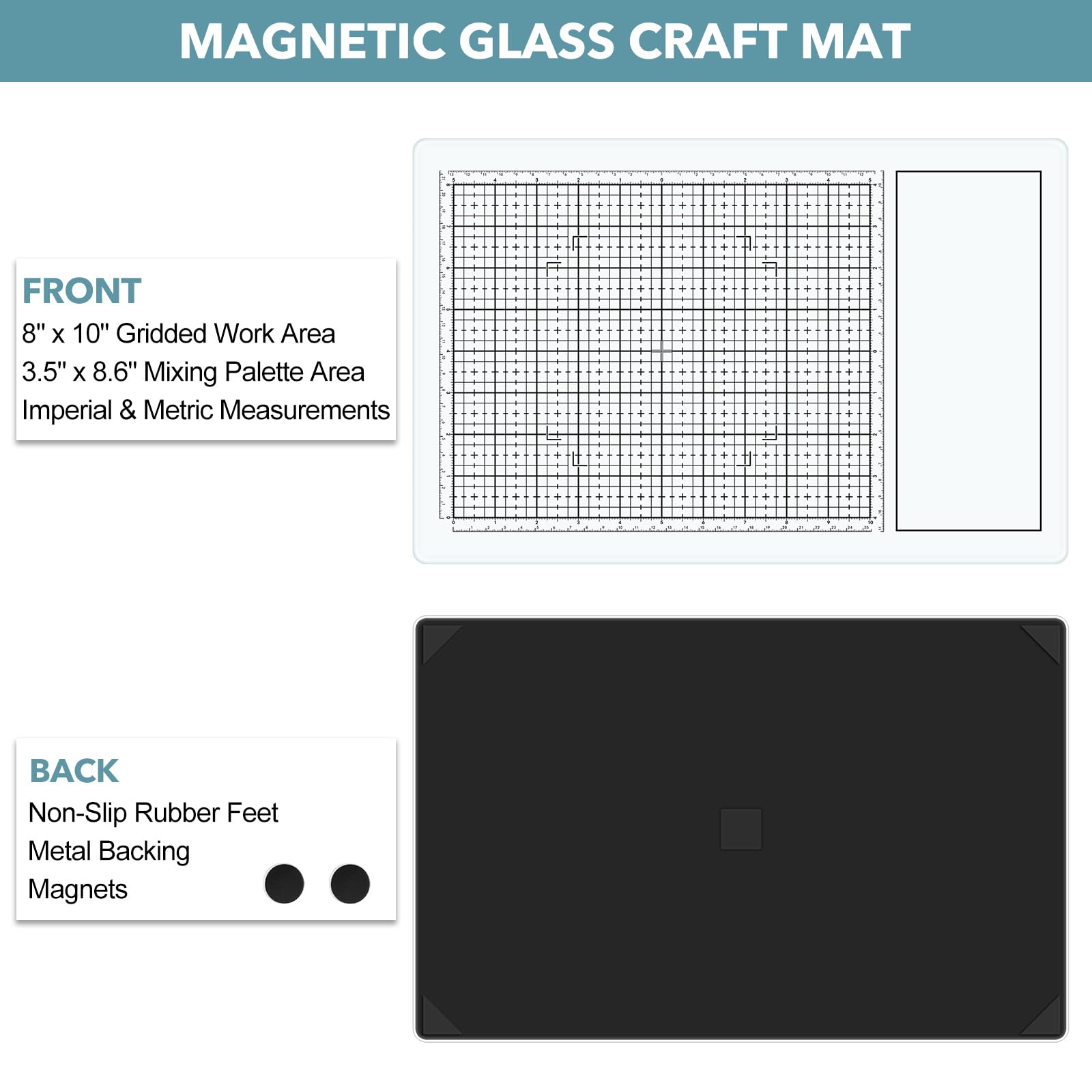 Set di 9 tappetini magnetici in vetro, 40 x 26 cm, resistenti al calore, con magneti, griglie e misurazioni, per taglio, stampaggio, tecnica mista, goffratura a caldo e progetti di colla a caldo