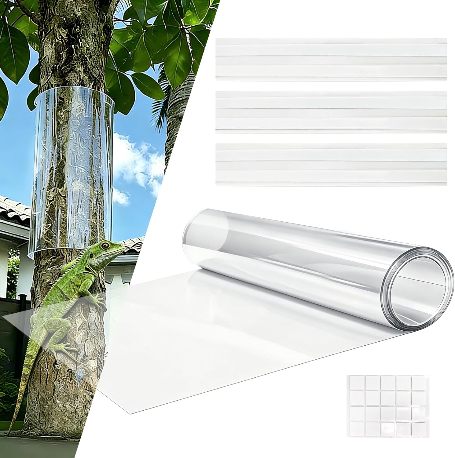 Iguana Tree Wrap for Iguana Prevention, Thickened PET Plastic Tree Trunk Protector Guard for Damaged Bark, Anti-Reptiles Climbing Barrier Tree-Safe Guard with Tape & Nano Adhesive(94.5*15.75in)