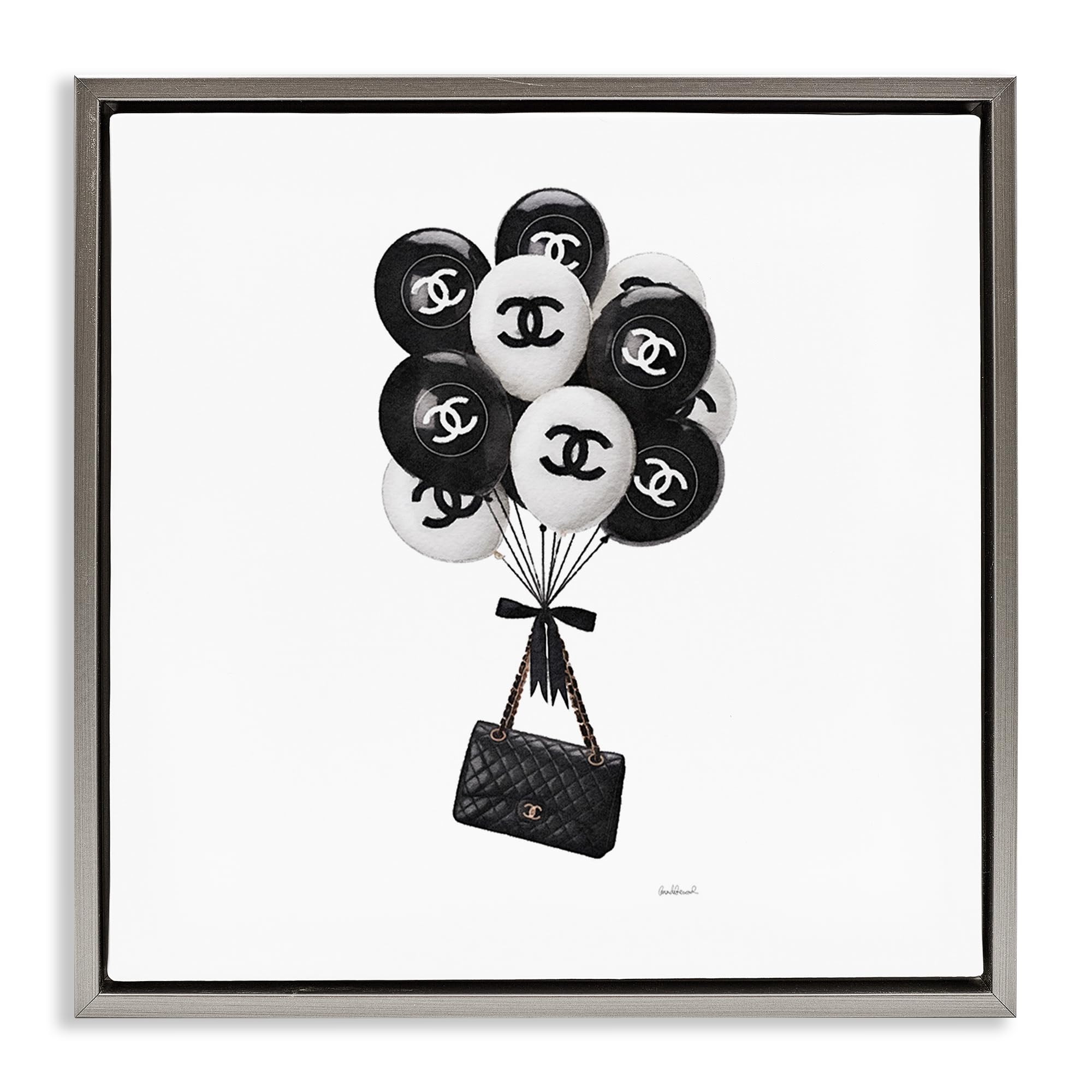 Stupell Industries 'Chic Balloons & Purse', Floating Frame Canvas Art, Gray, 25 x 25 Inches, Easy to Hang and Sturdy, Made in USA, by Amanda Greenwood
