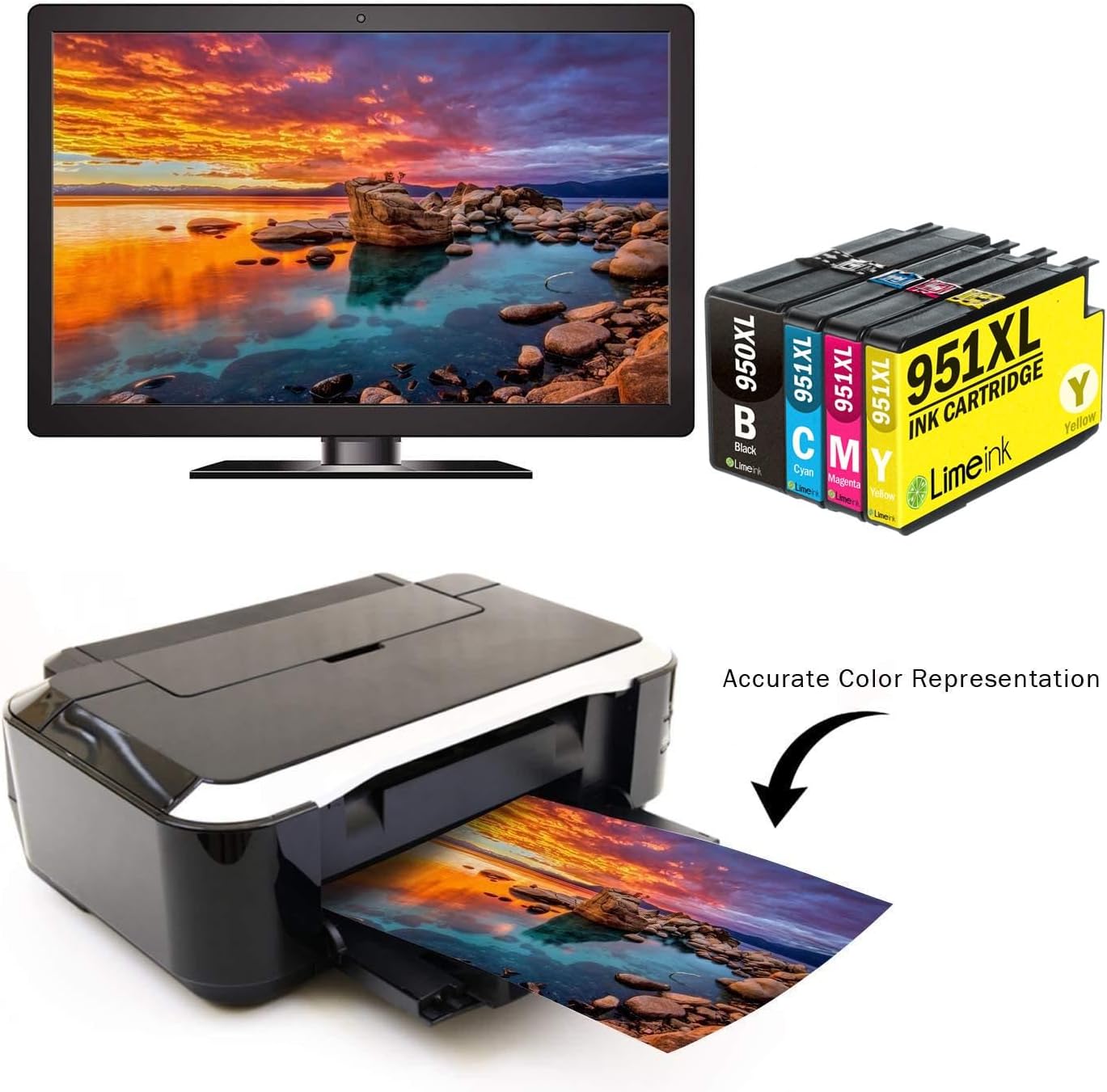 Limeink Compatible Ink Cartridges Replacement for HP 950xl 951xl Combo for HP 950 951 Ink cartridges 951xl Cartridges Combo Pack Officejet Pro 8600 8610 4 Pack