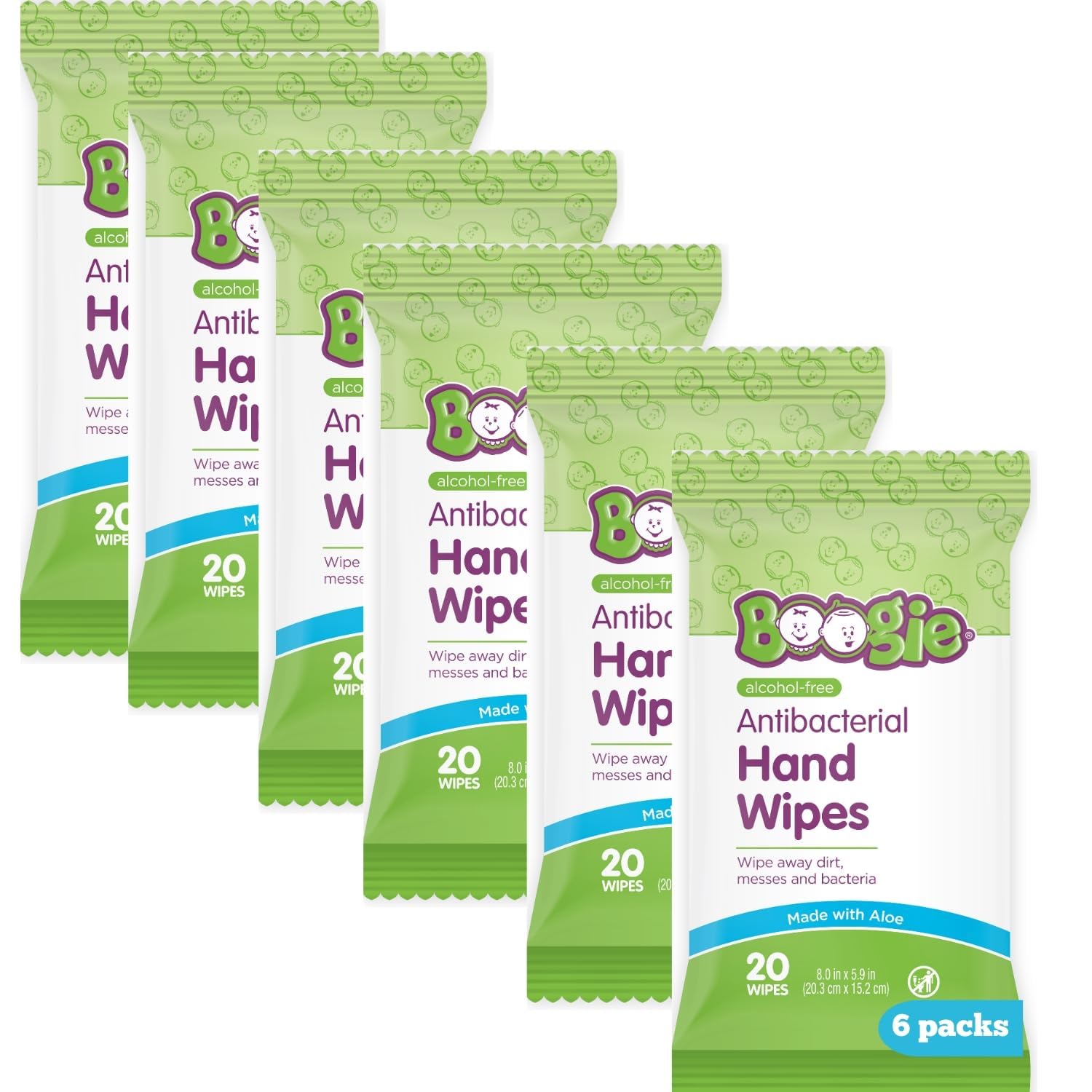 Sponsored Ad - Antibacterial Hand Wipes by Boogie, Alcohol Free, Hypoallergenic and Moisturizing Aloe, Hand Wipes for Kids and Adults, 6 Packs of 20 (120 total wipes)