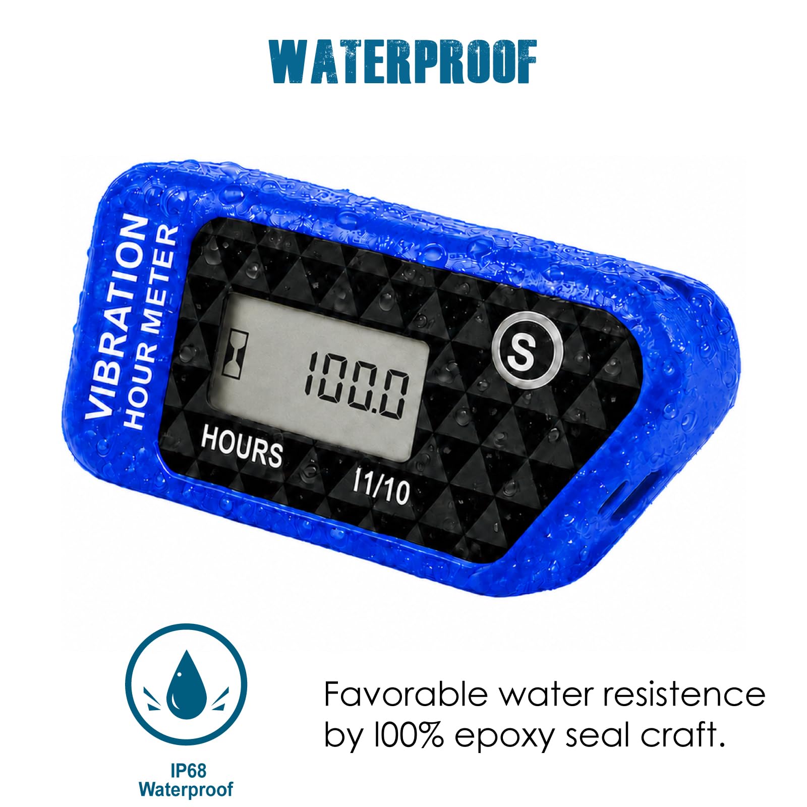 Runleader Compteur d'heures sans fil numérique (016B-BU) | opération de vibration pour chariot de golf,tracteur,générateur,compresseur,tronçonneuse,moto,moto