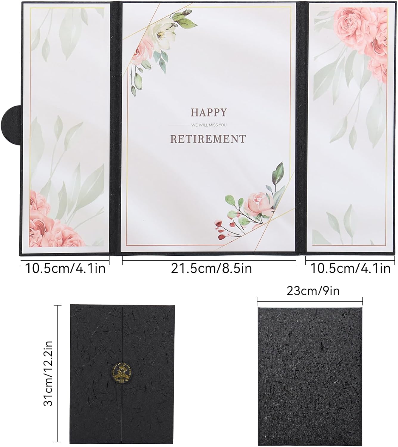 Retirement Guest Book Alternative - Black Gold Embossed Signature Certificate 18x12 Inches