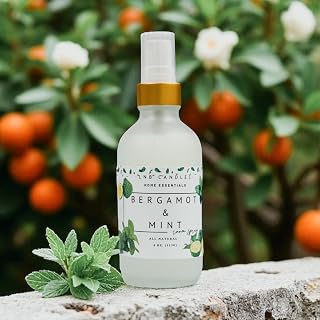 Bergamot and Mint Scent Room and Linen Spray Made In USA Clean Ingredients Essential Oils Long Lasting Scent AIr Freshener Glass Bottle Citrus Clean Pet Friendly