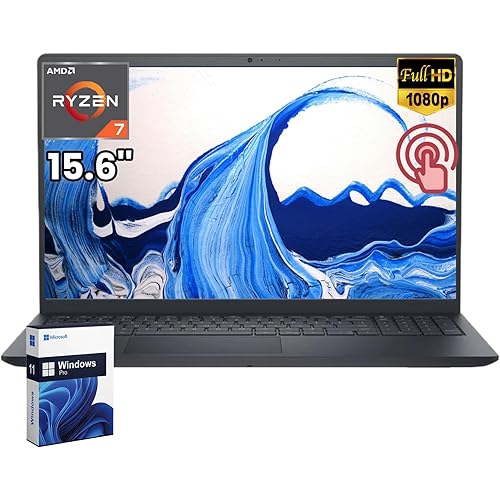 Dell 15 Touchscreen Laptop Computer, AMD Ryzen 7 7730U (8 Cores), 16GB DDR4-3200MHz, 512GB SSD, 15.6" FHD Touch Display, Radeon Graphics, Lifetime Windows 11 Pro for Business & Students, HD Webcam