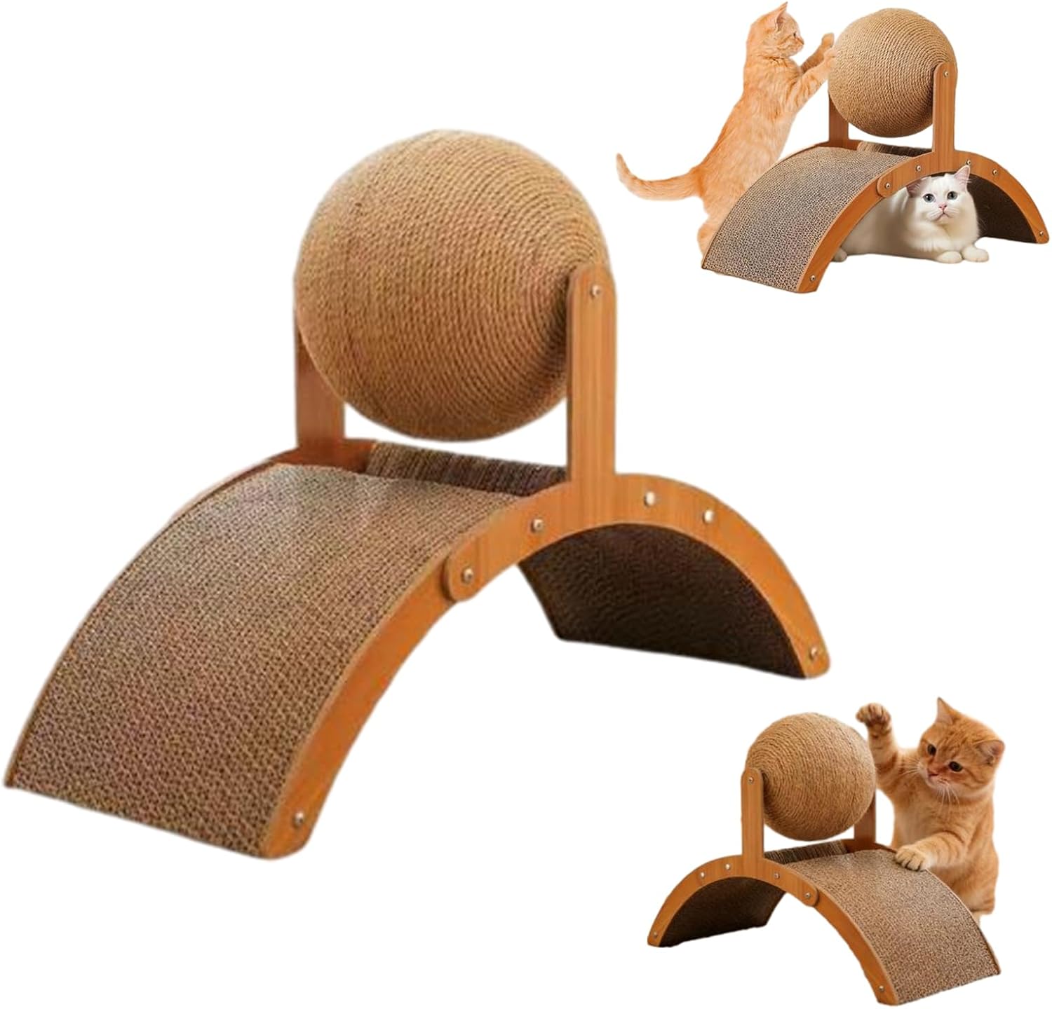 Cat Scratching Ball on Stand, Interactive Cat Scratcher with 360° Rotating Sisal Ball on a Solid Wood Base – a Long-Lasting Toy for Indoor Cats that Helps Reduce Damage to Your Rugs (Large)