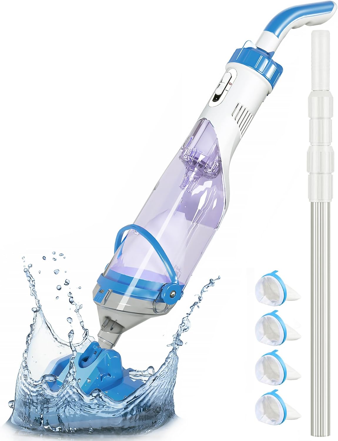 Pool Vacuum for Above Ground Pool with 60" Telescopic Pole, Cordless Rechargeable Handheld Pool Cleaner, 1H Run Time, 18 GPM Powerful Suction for Sand, Silt & Leaves in Inground Pools, Hot Tub and Spa L2 Blue
