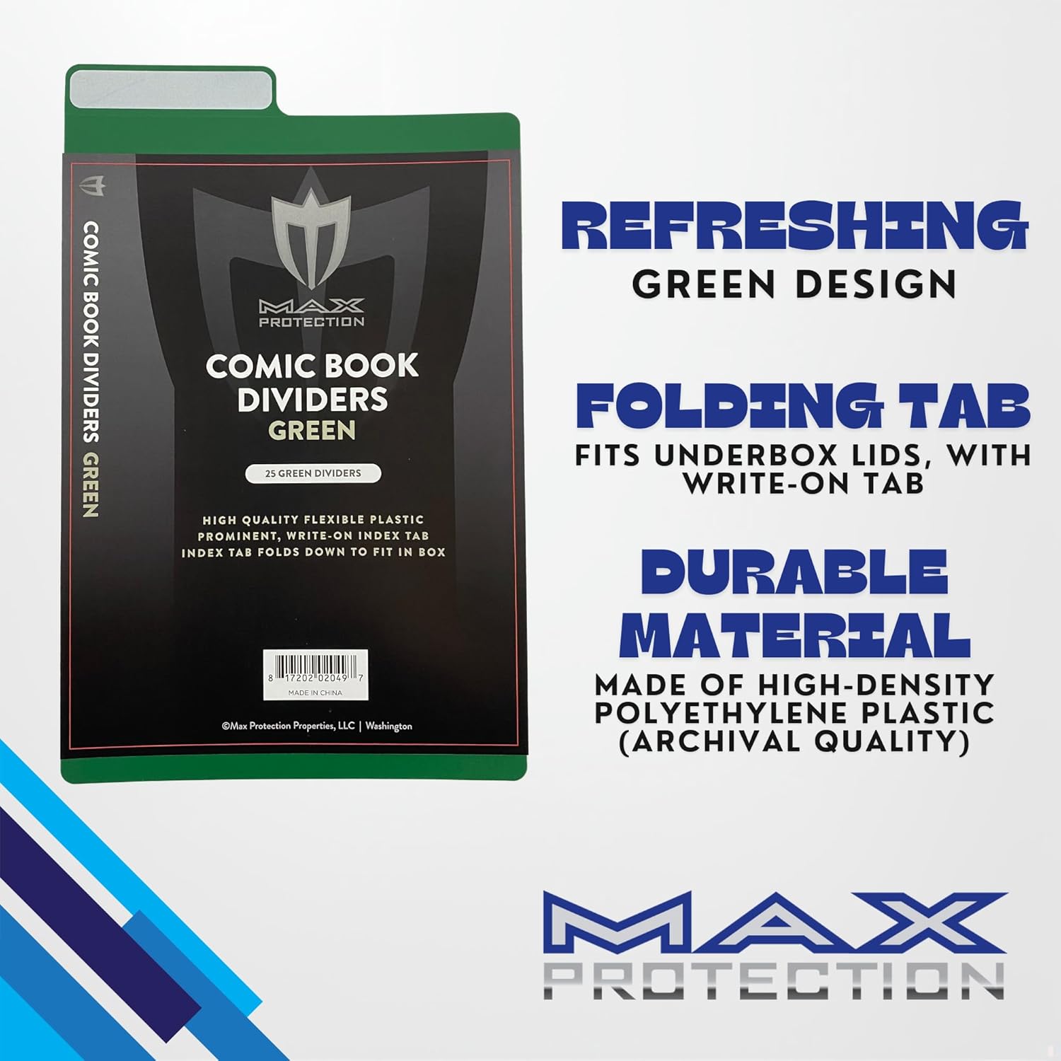 Max Protection Comic Book Dividers with Tabs - 30pt Plastic Archival Quality for Comic Box Storage - Write-On Index Tabs, 7-1/4" x 10-3/4", 50 Count, Green