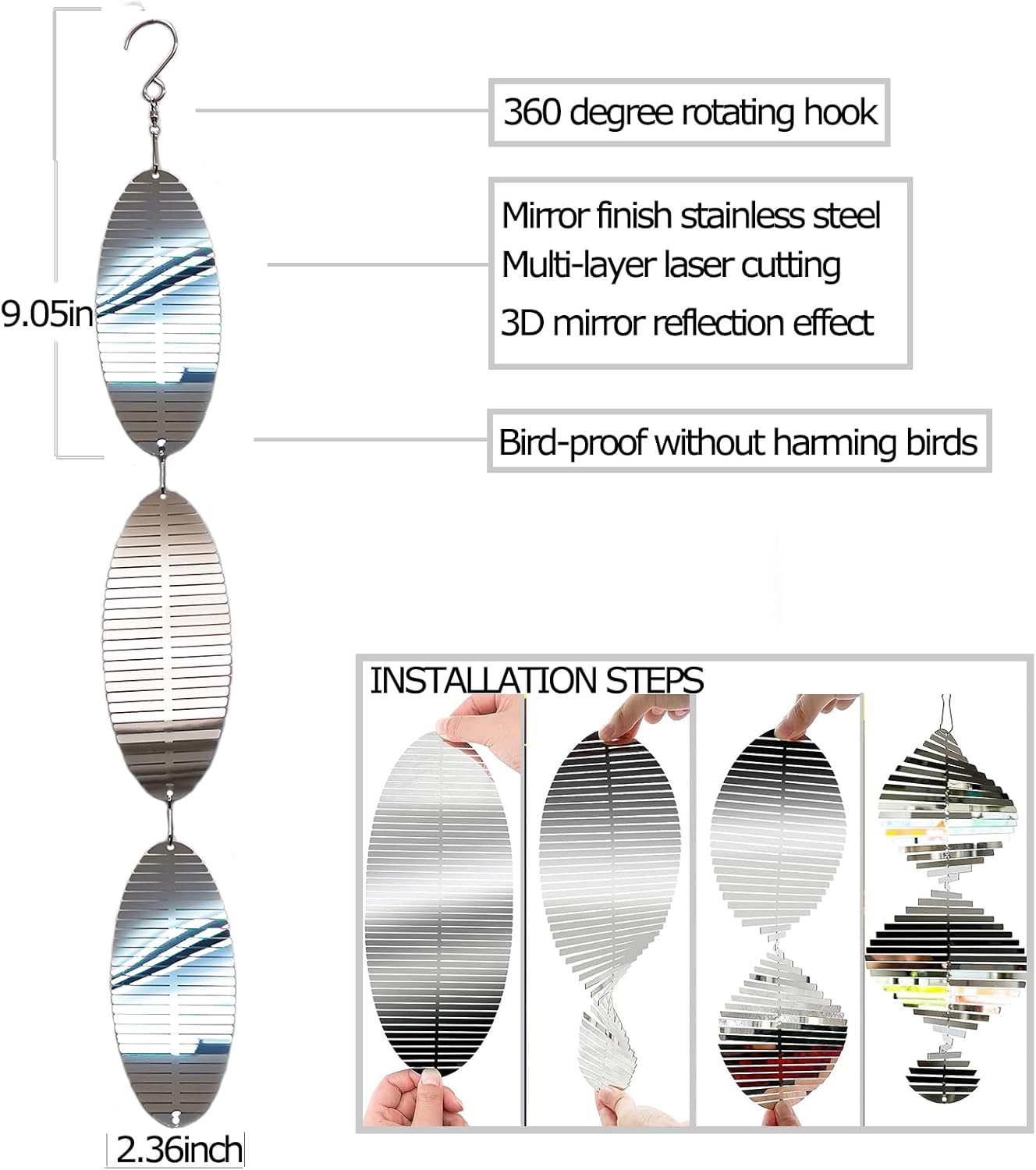 DJUAN Metal Bird Scare Discs Set-Highly Reflective Double-Sided Bird Reflectors,Extra Sparkly Wind Spinners Outdoor Garden Decor, Bird Devices Deterrent to Scare Birds Away from Yard Patio Farm