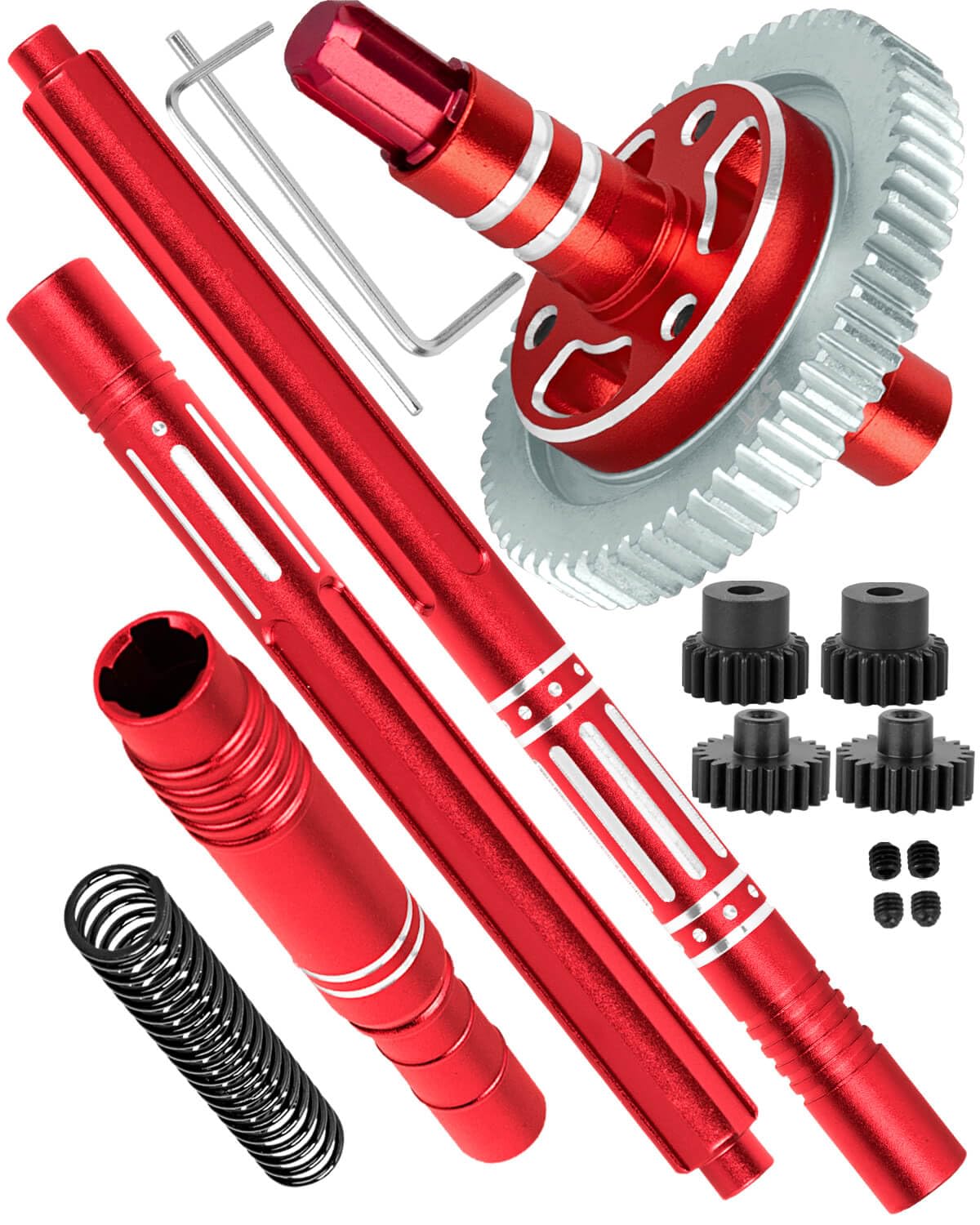 hopsupRC RC 57T Differential Spur Gear Slipper Clutch&Driveshaft Center Drive Shaft CVD Axles Upgrades Part for 1/10 Senton Granite Vorteks Big Rock 3S BLX,Kraton Outcast 4S BLX,1/8 Typhon 3S BLX,Red