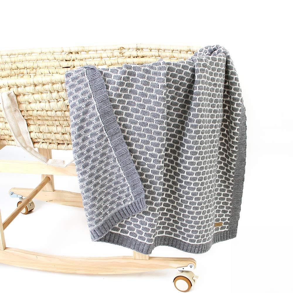 Odot Baby Soft Knit Pure Blanket for Boys and Girls One Size, Toddler Warm Swaddle Sleeping Square Throw Blankets Knitted Unisex Patterns Pram Cot Bed Textured Sleep Blanket (95 * 75cm,Dark Gray)