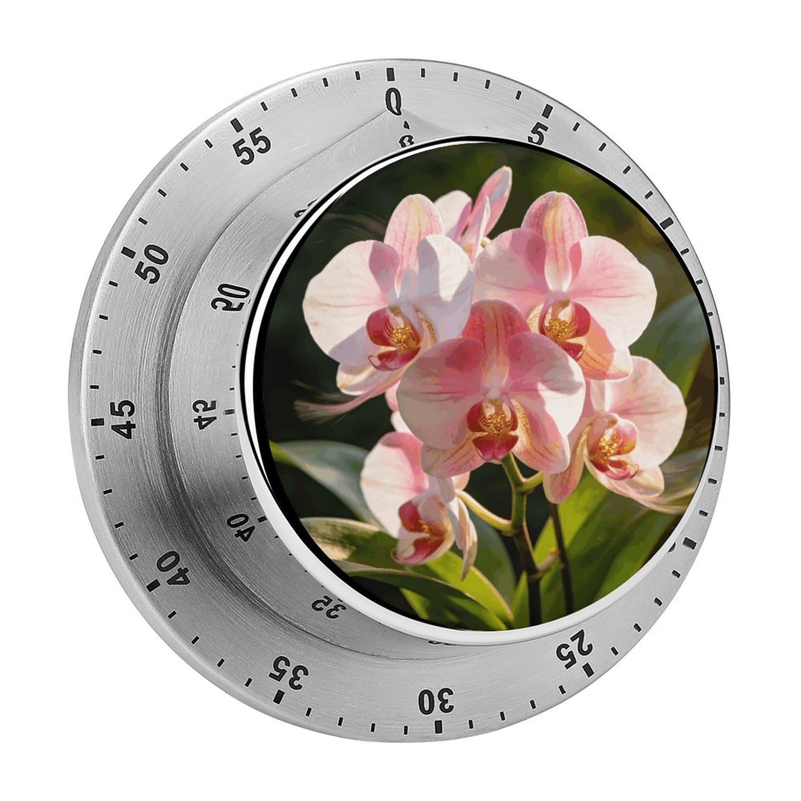 Orchid Blossom Timer Exquisite Stainless Steel Body Desk Visual Timer with Loud Alarm 60-Minute Mechanical Countdown Timers Magnetic Backing Cooking Kitchen Timers for Work