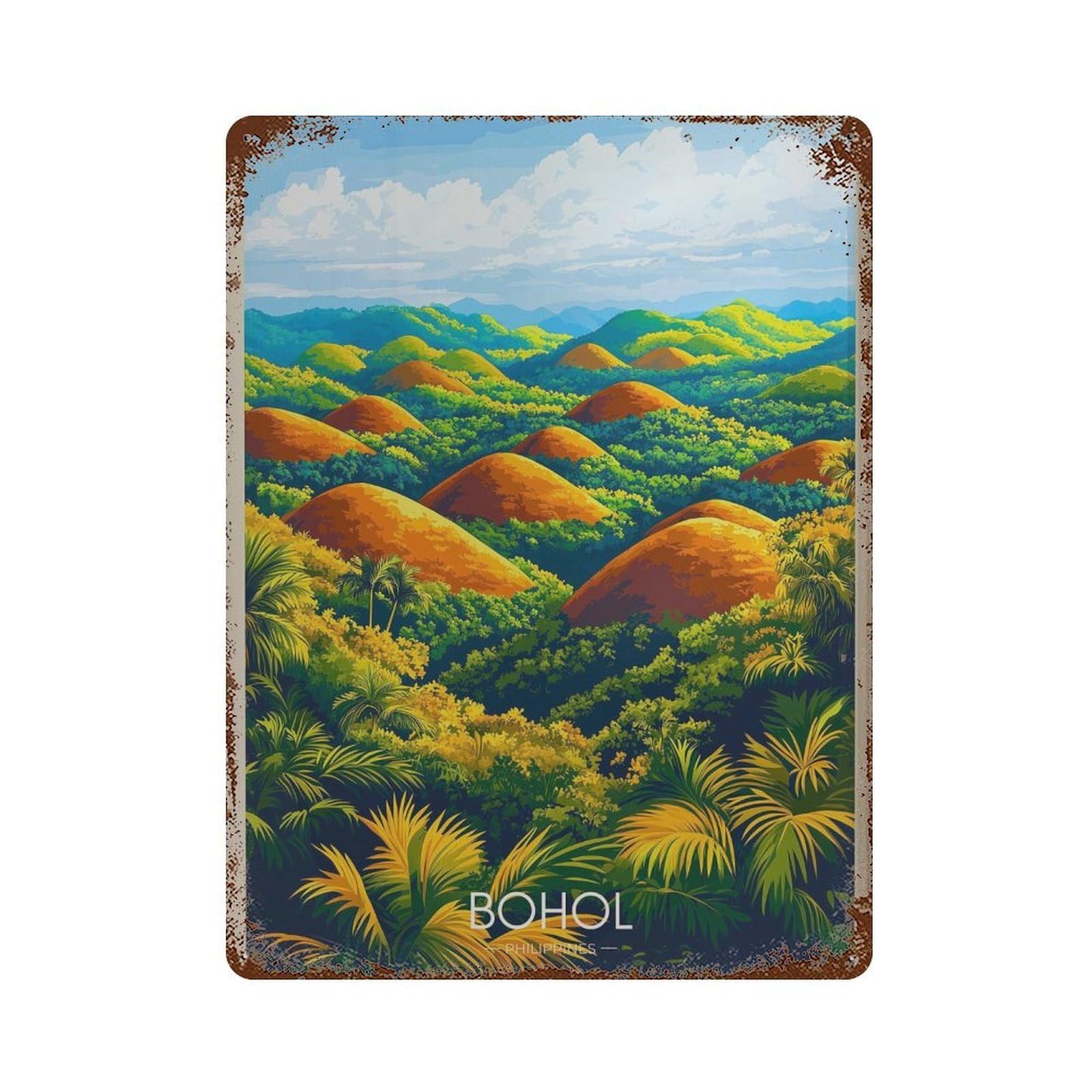 xiaoxiaoshen Chocolate Hills Philippines Travel Bohol Island Wall Decor Art Metal Tin Poster Modern Home Decor Art Home Bar Shop Decorations Vintage Sign 40x30cm