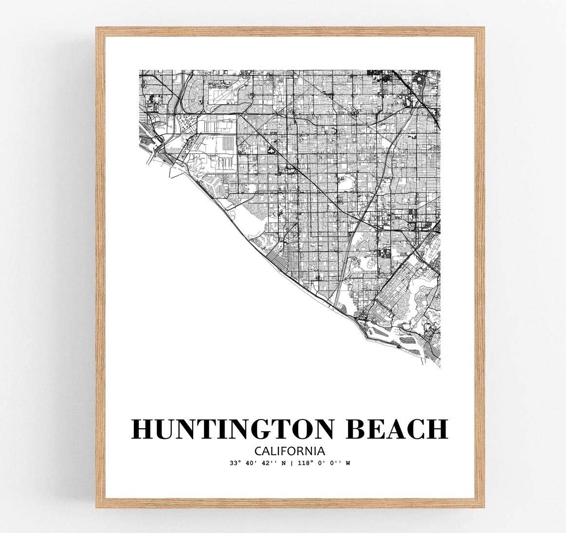 Eleville 8X10 Unframed Huntington Beach California City View Abstract Road Modern Map Art Print Poster Wall Office Home Decor Minimalist Line Art