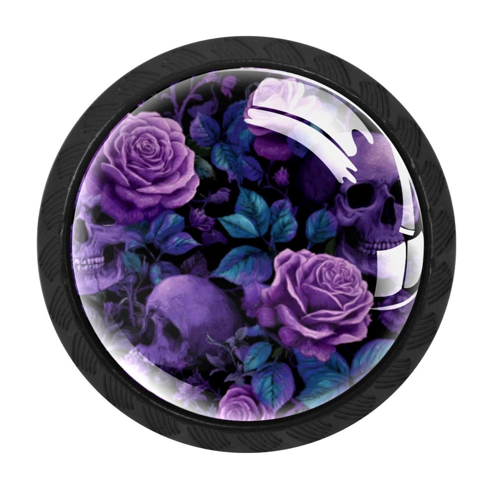 CHENZZZZ 4 Pieces Kitchen Cabinet Knobs Purple Skulls and Roses (5) Drawer Knobs Dresser Knobs Drawer Pulls Door Knobs Dresser Drawer Handles Knobs for Dresser Drawers