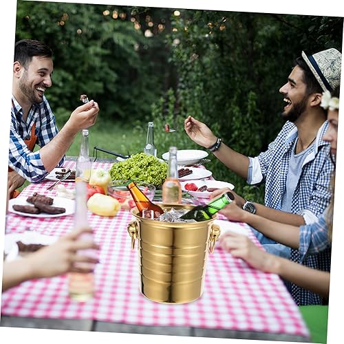 Miniatura 9 de Cubo de hielo de metal, bañera de acero inoxidable con asas, cubo de servicio de acero inoxidable martillado, enfriador de bebidas para fiestas y