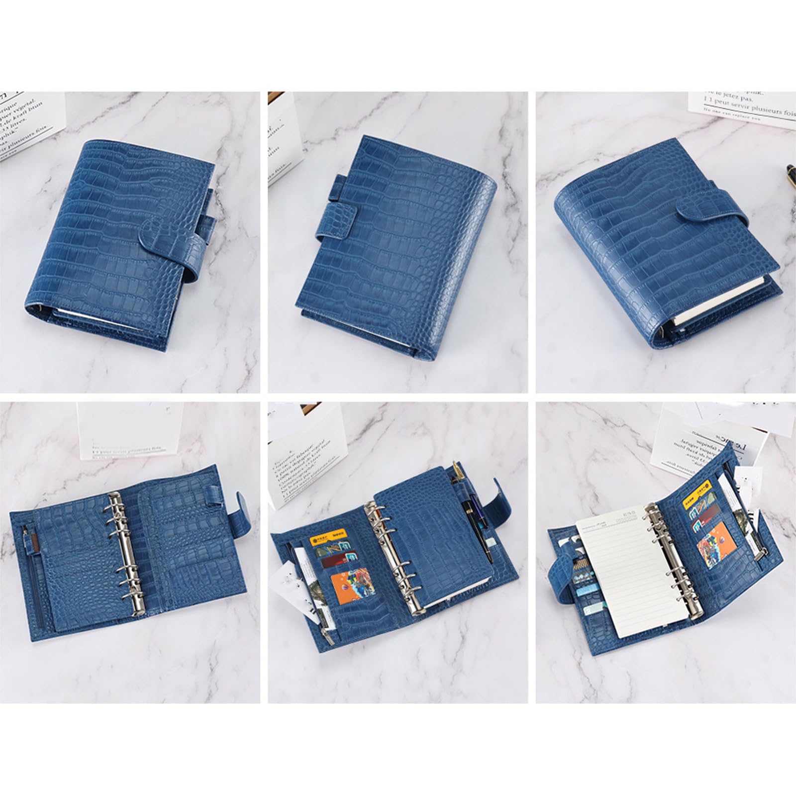 Taccuino ricaricabile in pelle PU con scomparto per penne, porta carte di credito, tasca per ricevute, borsa per contanti con cerniera, per donne e uomini