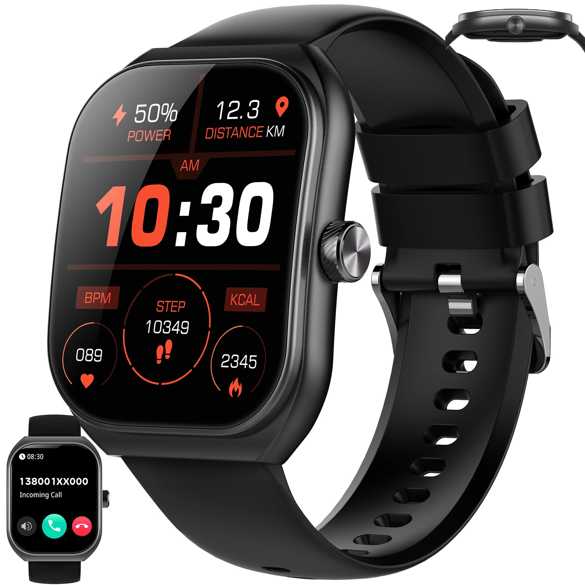 Reloj Inteligente Mujer con Llamadas, 2,01 Pulgada Smartwatch Hombre Deportivo con Podometro Pulsometro SpO2 Sueño Presion Arterial Actividad IP68 Reloj Digital para iOS Android (Negro)
