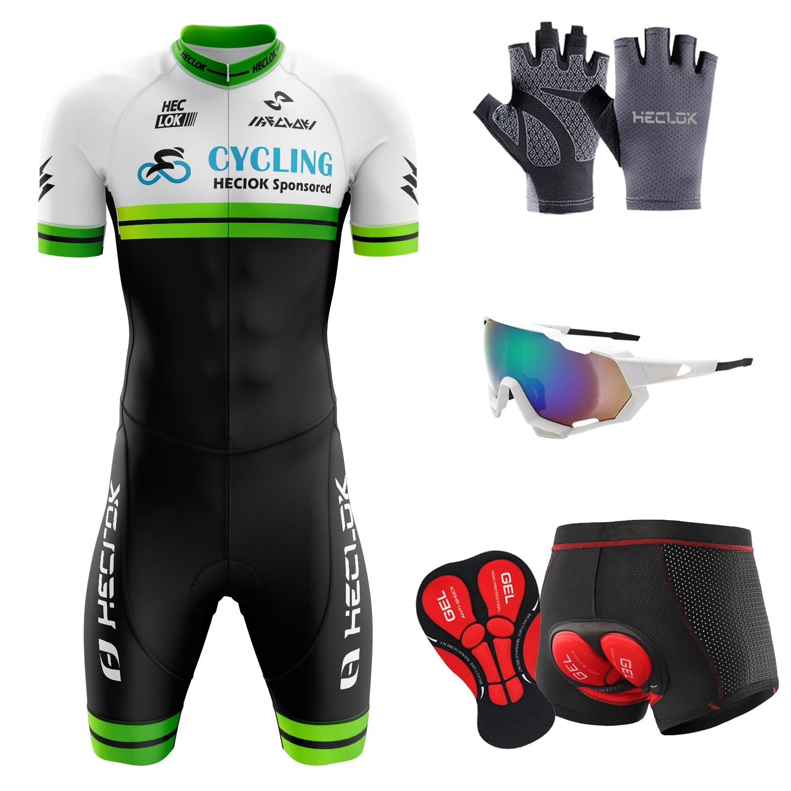 HECLOK Men's Cycling Skinsuit, One Piece Trisuit Road Bike ＋Cycling Short 5D Gel Padded,Cycling Undershorts Underwear