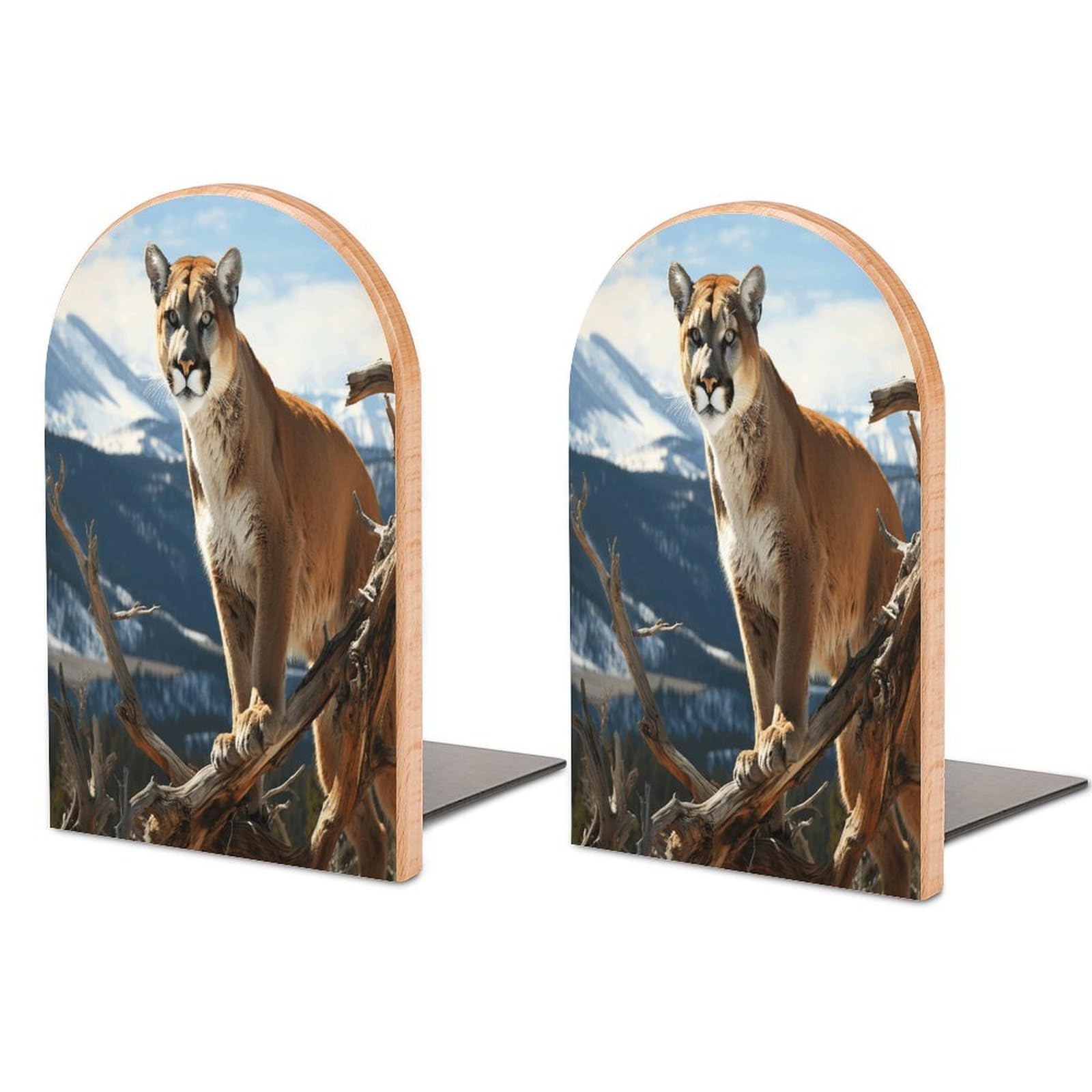 Sujetalibros de madera elegante Panther Mountain Lion soporte premium antideslizante