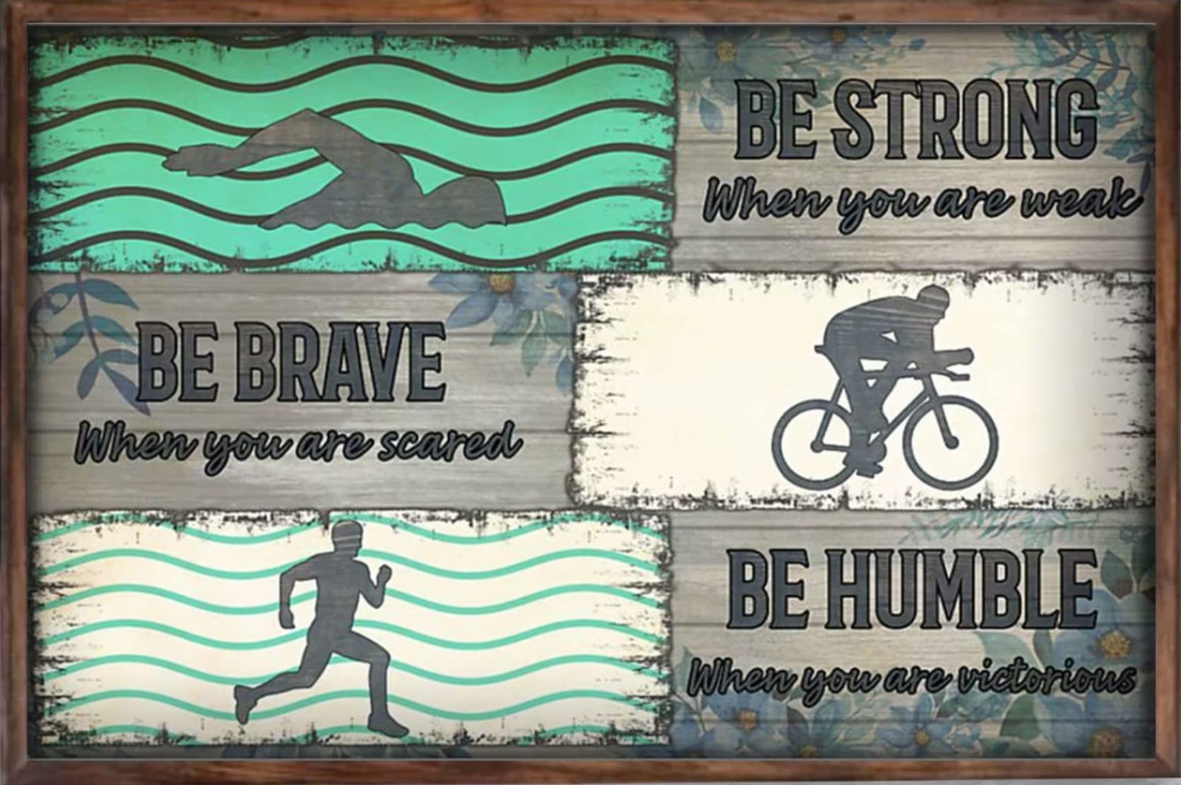 Retro Metal Tin Sign 8 X 12 Inches Sports Poster Triathlete Run Bike Swim Triathlon Be Strong Wall Art Home Decor Poster Print Rustic Home Decor Funny Room Decor Aluminum Sign for Bedroom Bathroom