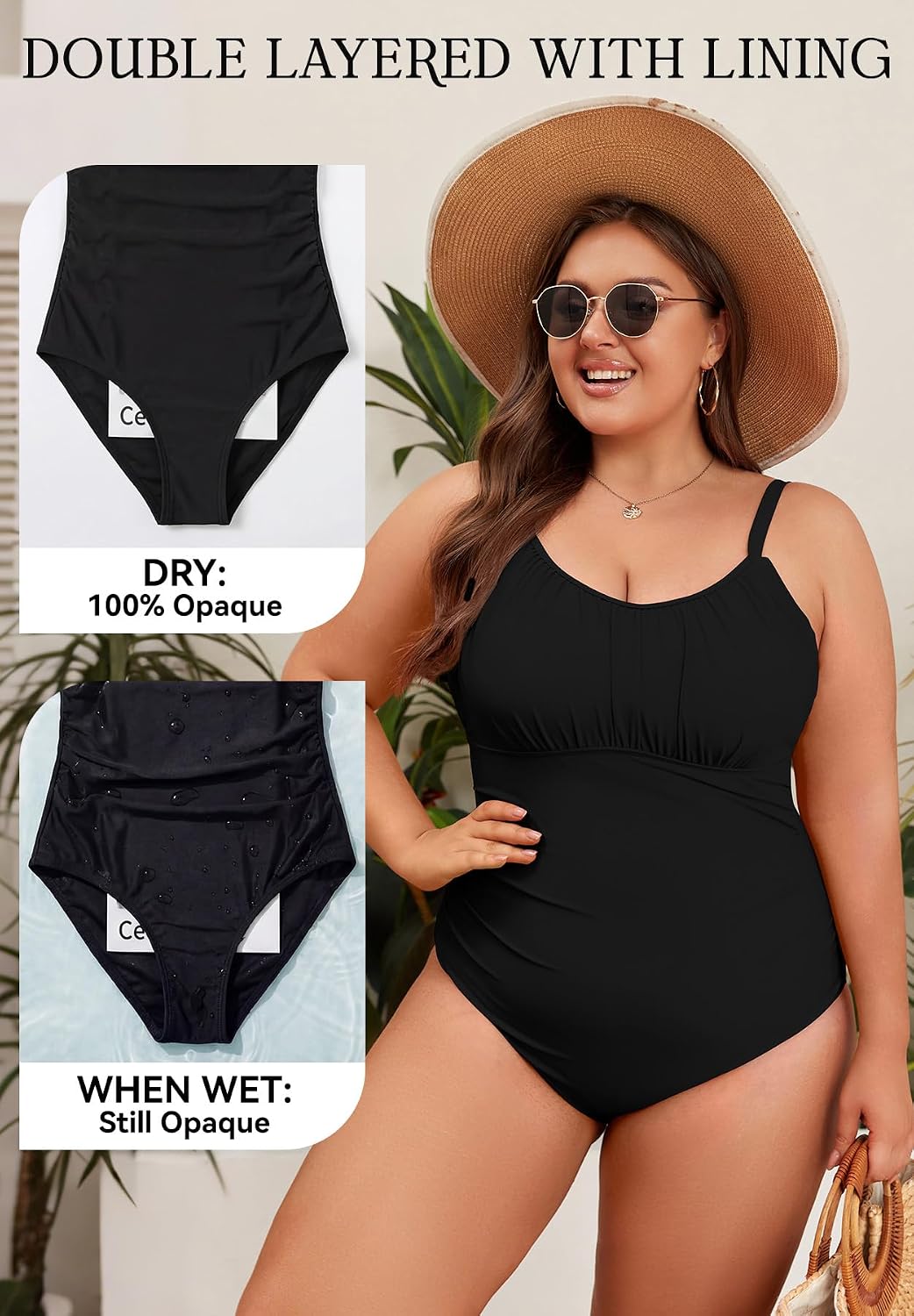 Zando Women's Plus Size One Piece Swimsuits Tummy Control Ruched Vintage Bathing Suits Modest Swimwear