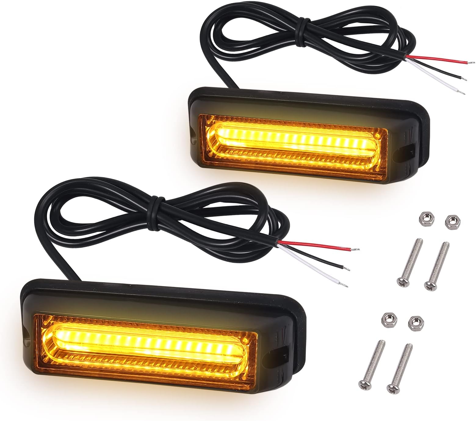 Justech 2PCS 9CM COB Strobe Light - Super Bright Amber Flashing Beacon, 16 Modes, 12V/24V Universal Hazard Warning Light Kit with Pre-Wired Control Box for Car Truck Van