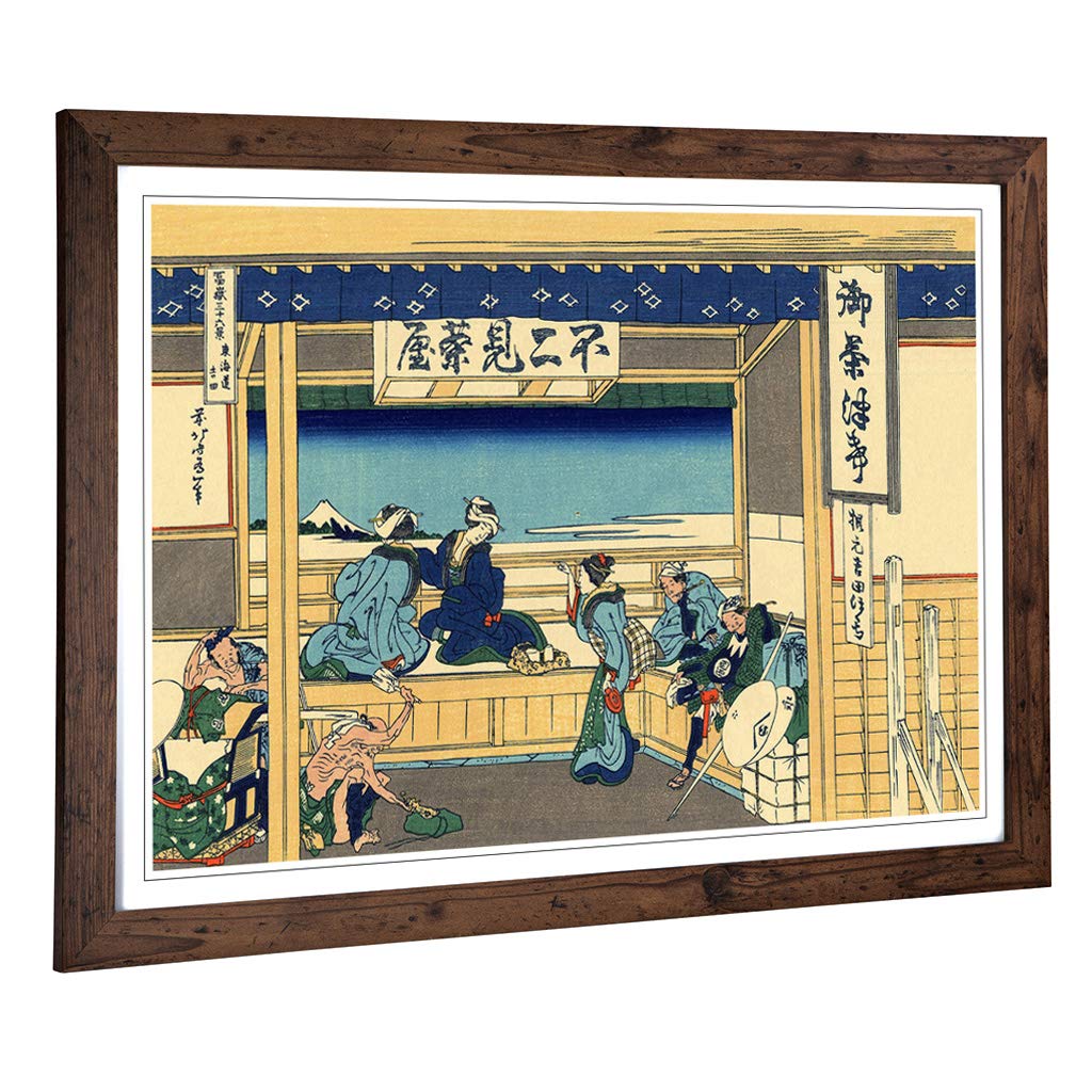 Big Box Art Framed Print of Hokusai Japanese Oriental Yoshida at Tokaido Design | Wall Art Picture | Home Decor for Kitchen, Living Room, Bedroom, Hallway, Walnut, A2 / 24.5x18 Inch / 62x45cm