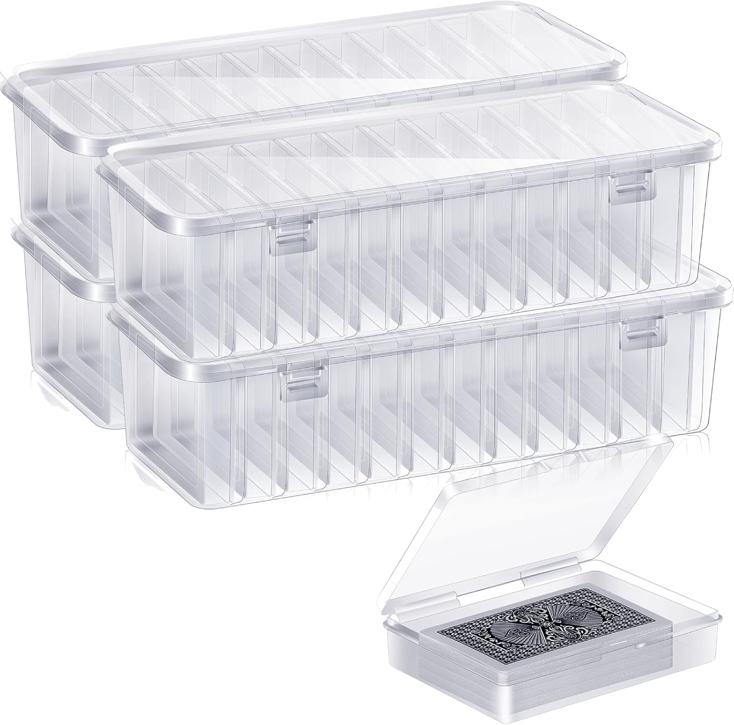 48 Pcs Playing Card Box, Clear Trading Card Storage Organizer 3.86 x 2.91 x 0.94 Inch Plastic Card Deck Case Snap Closed Holder Storage Organizer for Gaming Cards, Business Card Storage (48)