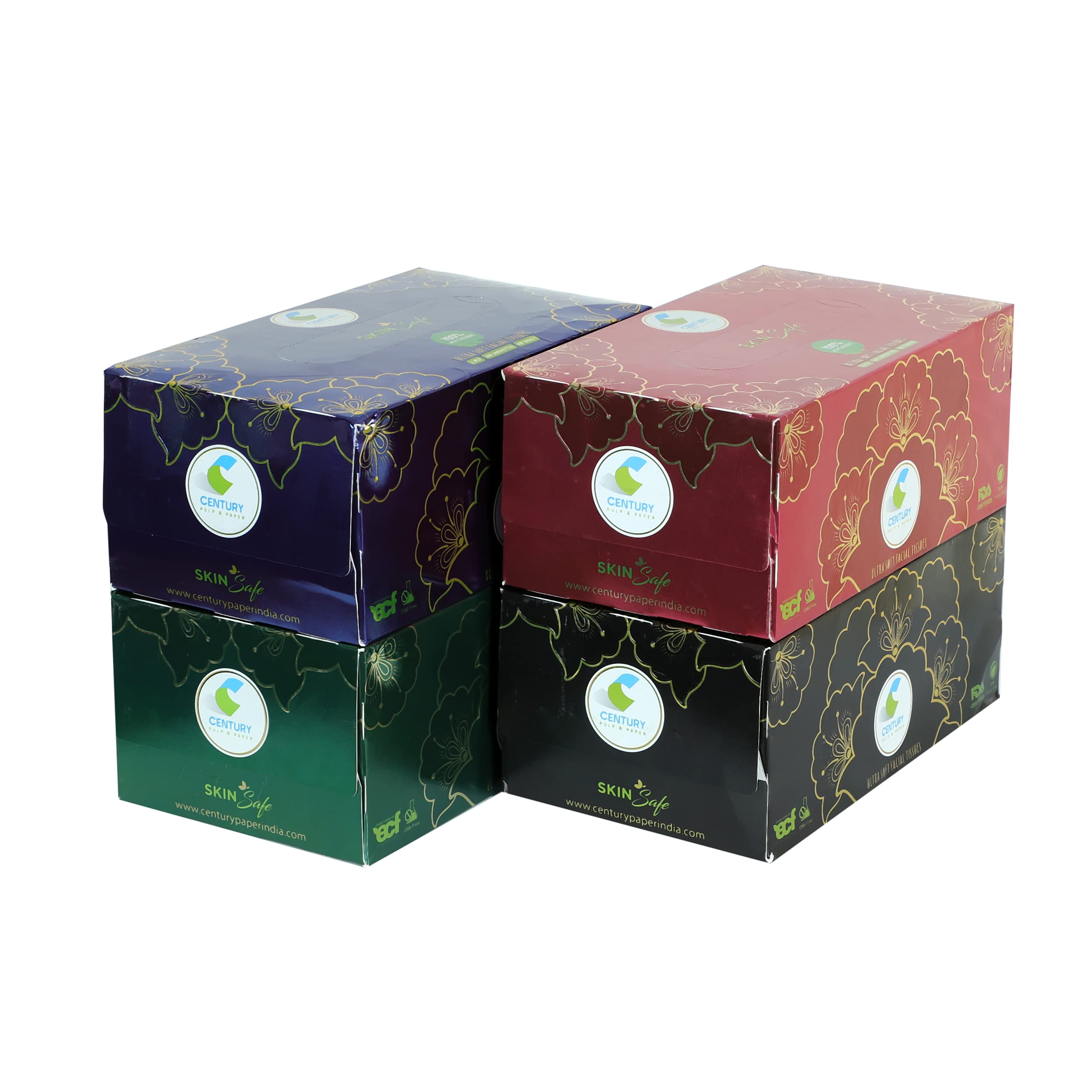 Century Face Tissue Box (2 Ply, 200 Pulls) | Pack of 4 Assorted Coloured Boxes | 100% Skin-safe, FDA Approved, OBA Free | Sleek Tissue Box for Car, Bathroom, Bedroom, Office | Car Tissue Paper Box (B09FX75W7B) Amazon Price History, Amazon Price Tracker