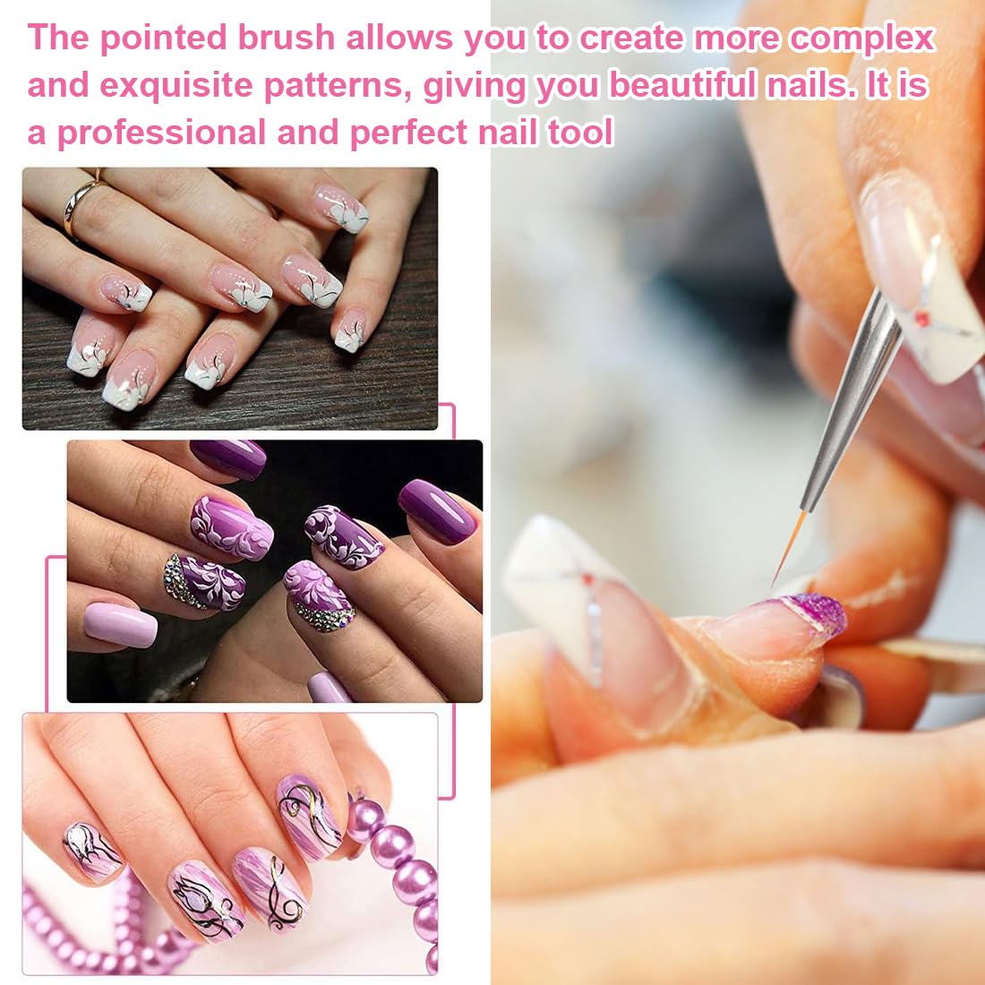 Pennelli per unghie,Una confezione singola contenente pennelli per unghie in gel a doppia faccia, un pennello sottile 2 in 1 per disegnare linee lunghe, dettagli fini e motivi intricati.