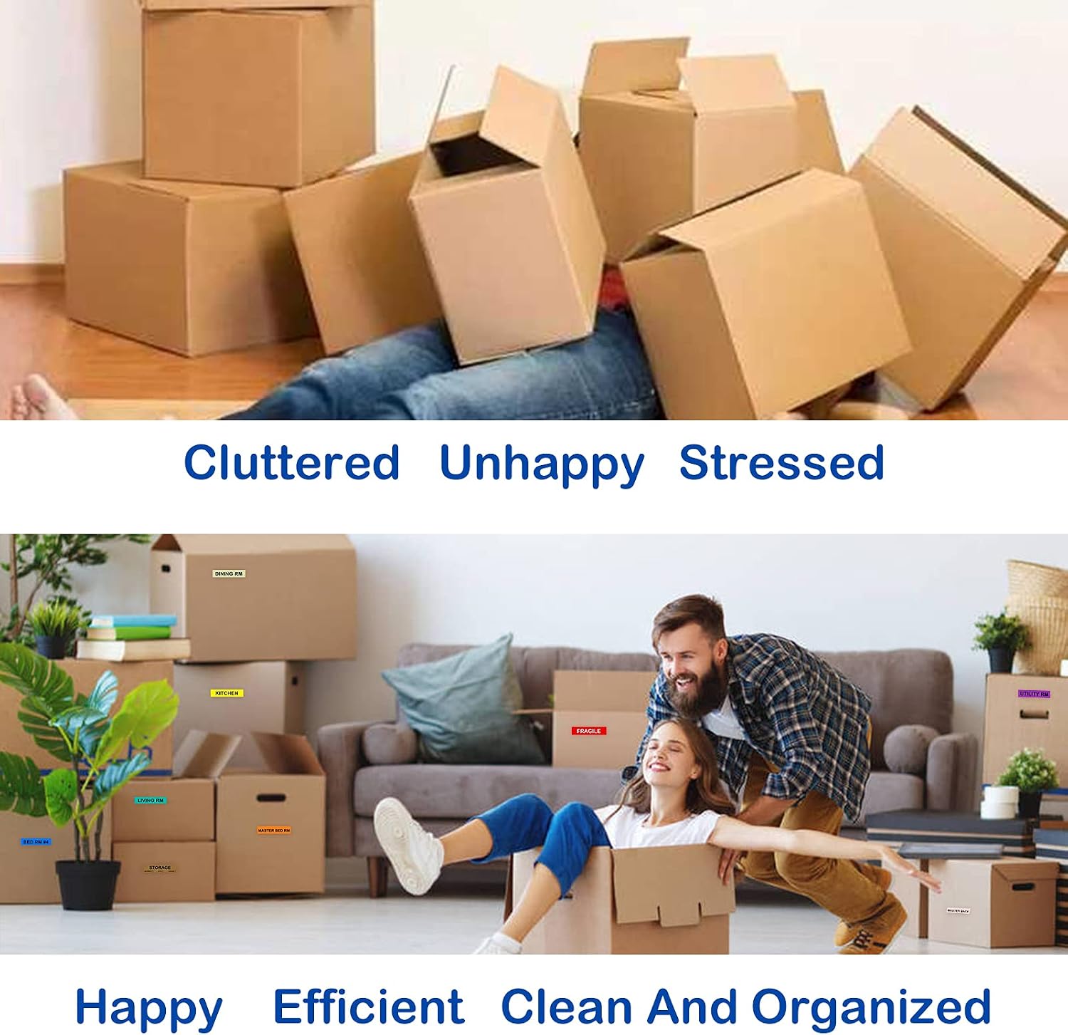 800 Count Removable Home Moving Labels,14 Rolls Color Coding Labels for Packing Box + 1 Roll Fragile Stickers + 1 Roll White Blank,50 Labels/Roll, 1x4-1/2" Removable Materials Stickers by LABEL&MORE