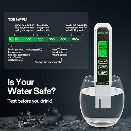 Vista 6 de VIVOSUN Kits de medidor digital de pH y TDS, 0.01 pH de alta precisión tipo bolígrafo, medidor de pH con ± 2 % de precisión de lectura, 3 en 1